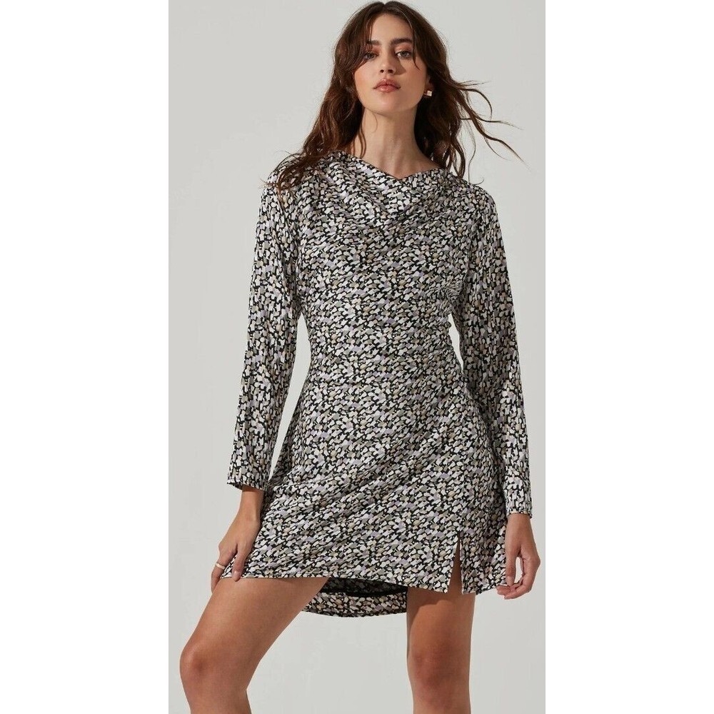 ASTR The label  SZ. M Long sleeve Cowl neck Black sage Multi  Mini Dress